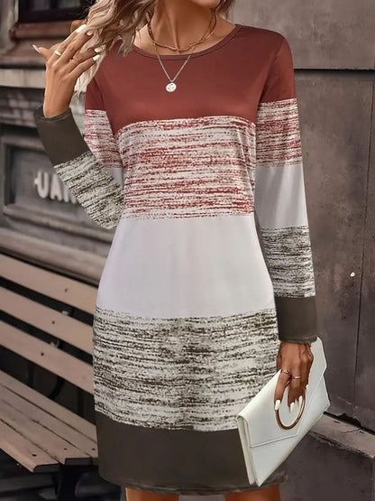 Chic color block long sleeve dress