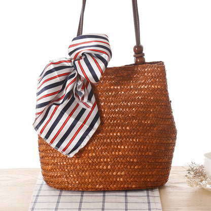 Shoulder Straw Bag Women Bag Seaside Holiday Woven Bag Straw Bag Beach Bag Silk Scarves Are Not Included
