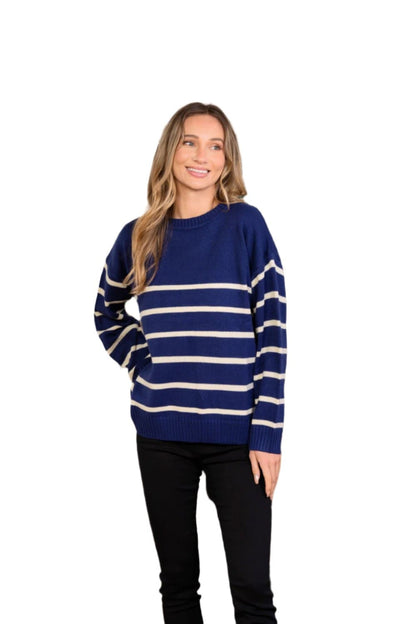 Sew In Love Striped Round Neck Sweater