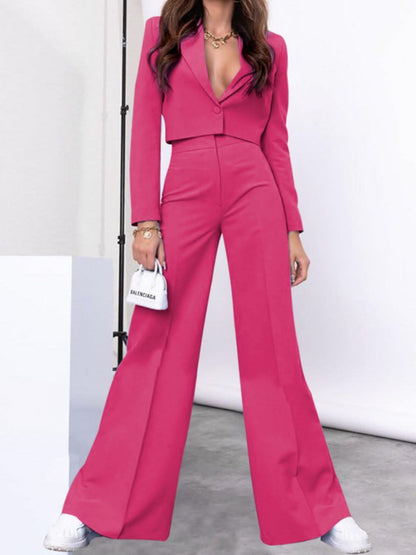 Button-Up Cropped Top and Flared Trousers Set