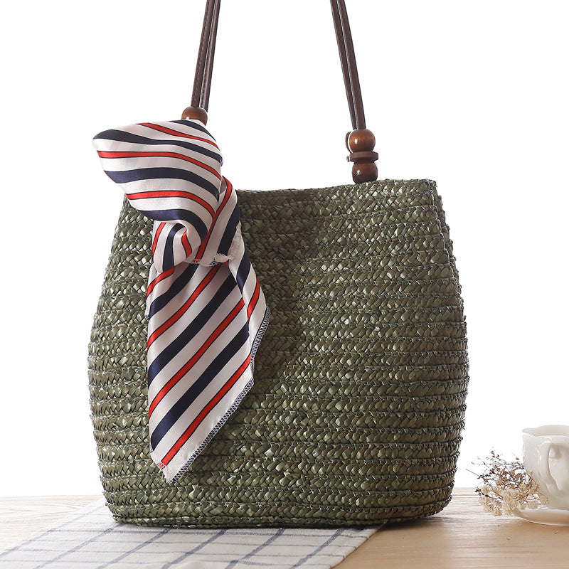 Shoulder Straw Bag Women Bag Seaside Holiday Woven Bag Straw Bag Beach Bag Silk Scarves Are Not Included