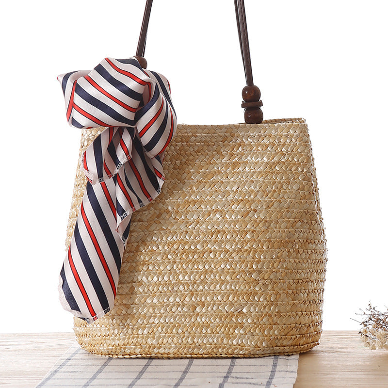 Shoulder Straw Bag Women Bag Seaside Holiday Woven Bag Straw Bag Beach Bag Silk Scarves Are Not Included