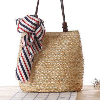 Shoulder Straw Bag Women Bag Seaside Holiday Woven Bag Straw Bag Beach Bag Silk Scarves Are Not Included