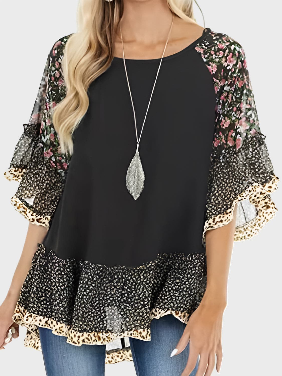 Frilled printed blouse - half sleeves