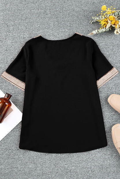 Elegant black lace v-neck top for plus sizes