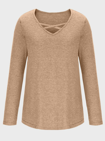 Crisscross V-Neck Long Sleeve T-Shirt