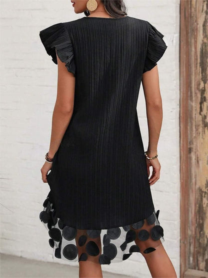 Ruffled V-Neck Cap Sleeve Dress.