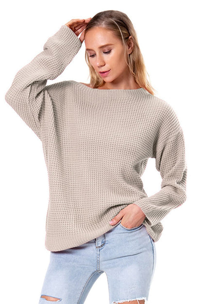 Boat Neck Drop Shoulder Long Sleeve Sweater.