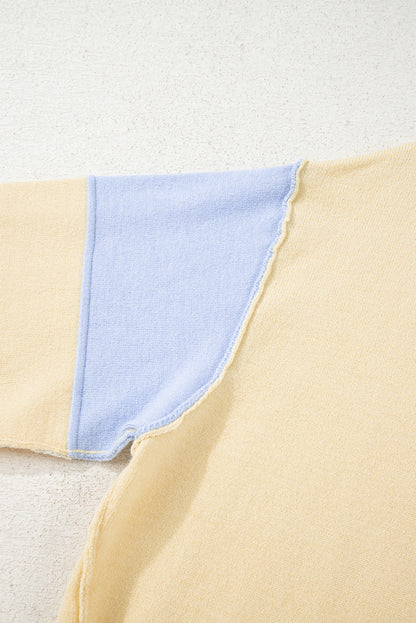 Sky Blue Stripe Color Block Knit Polo Collar Sweater