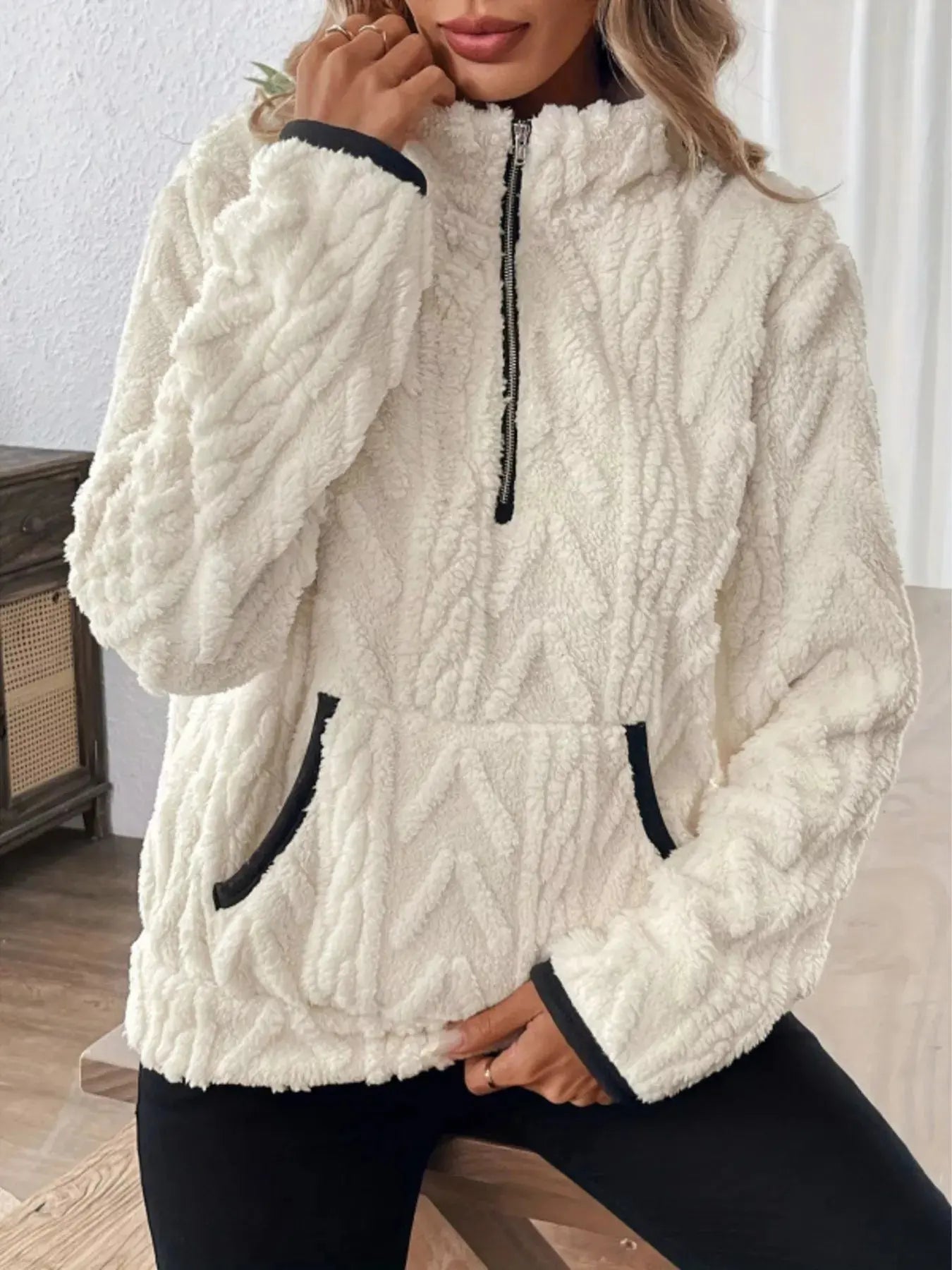 Full Size Sherpa Half Zip Sweatshirt Plus Size Simply Love