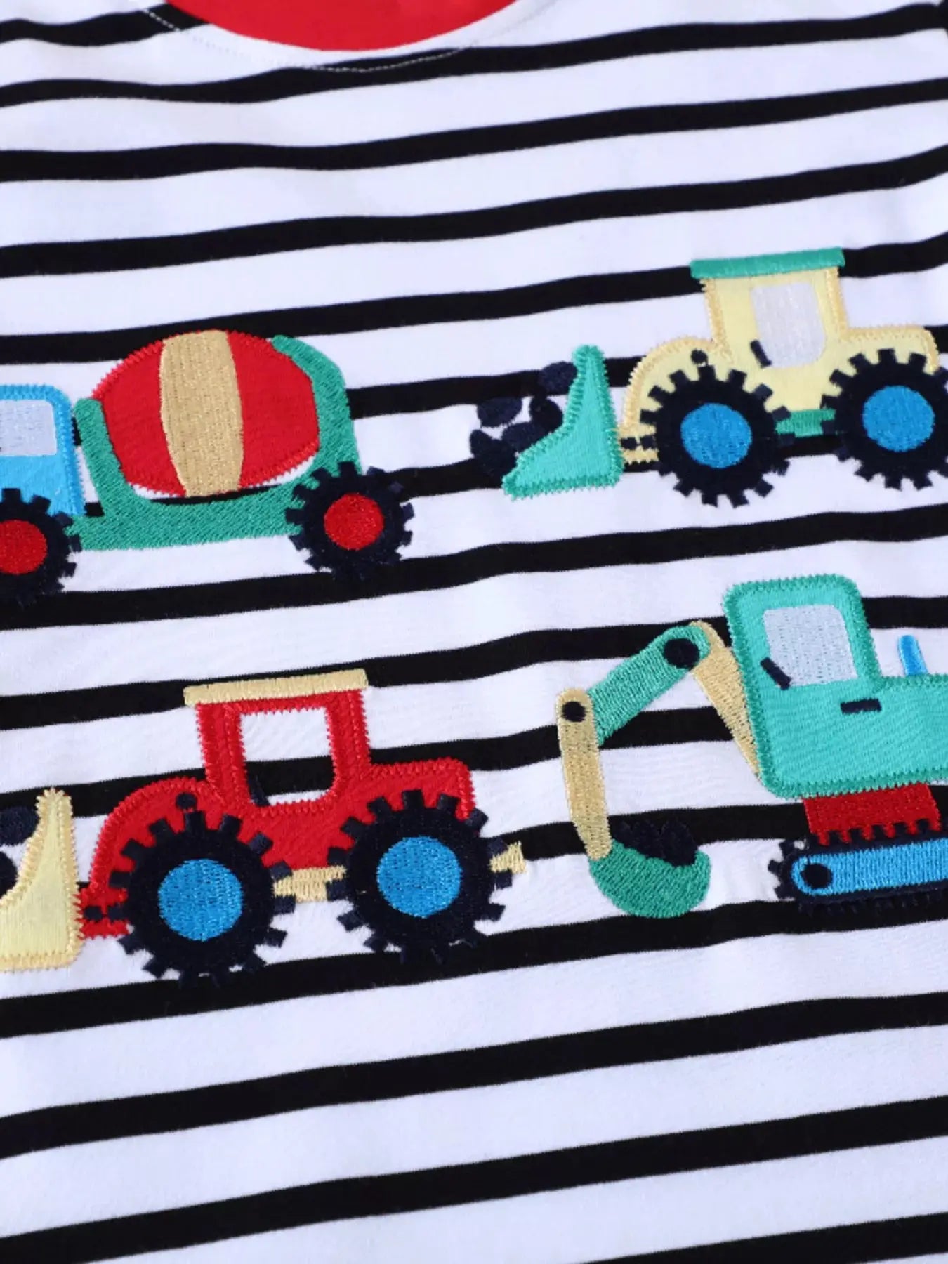 Kids Long Sleeve Striped Shirt With Construction Vehicle Applique Simply Love