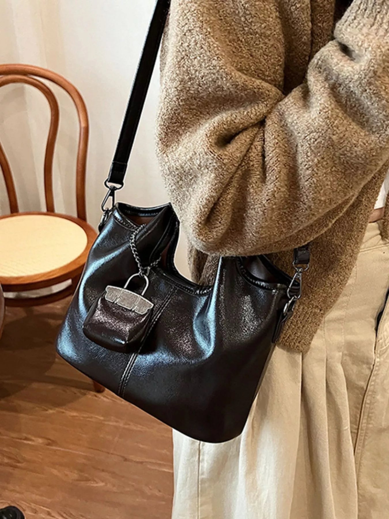 Leather Crossbody Bag with Charm Simply Love