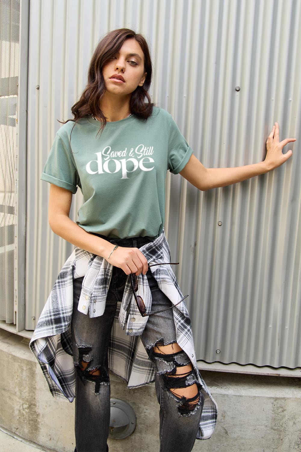 Simply Love Full Size Letter Graphic Short Sleeve T-Shirt.