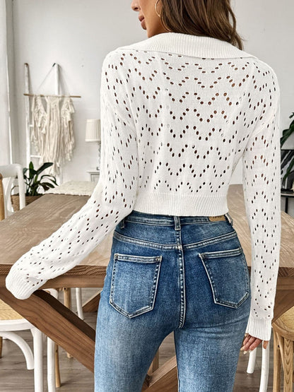 Chic long sleeve collared knit top