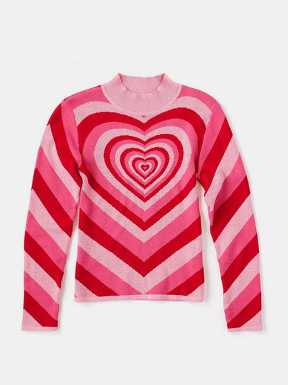 Heart Mock Neck Long Sleeve Sweater.