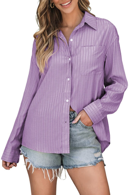 Striped Button Up Long Sleeve Shirt.