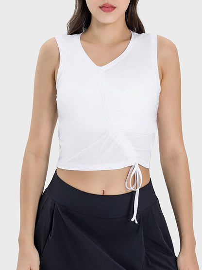 Drawstring Ruched Wide Strap Active Tank.