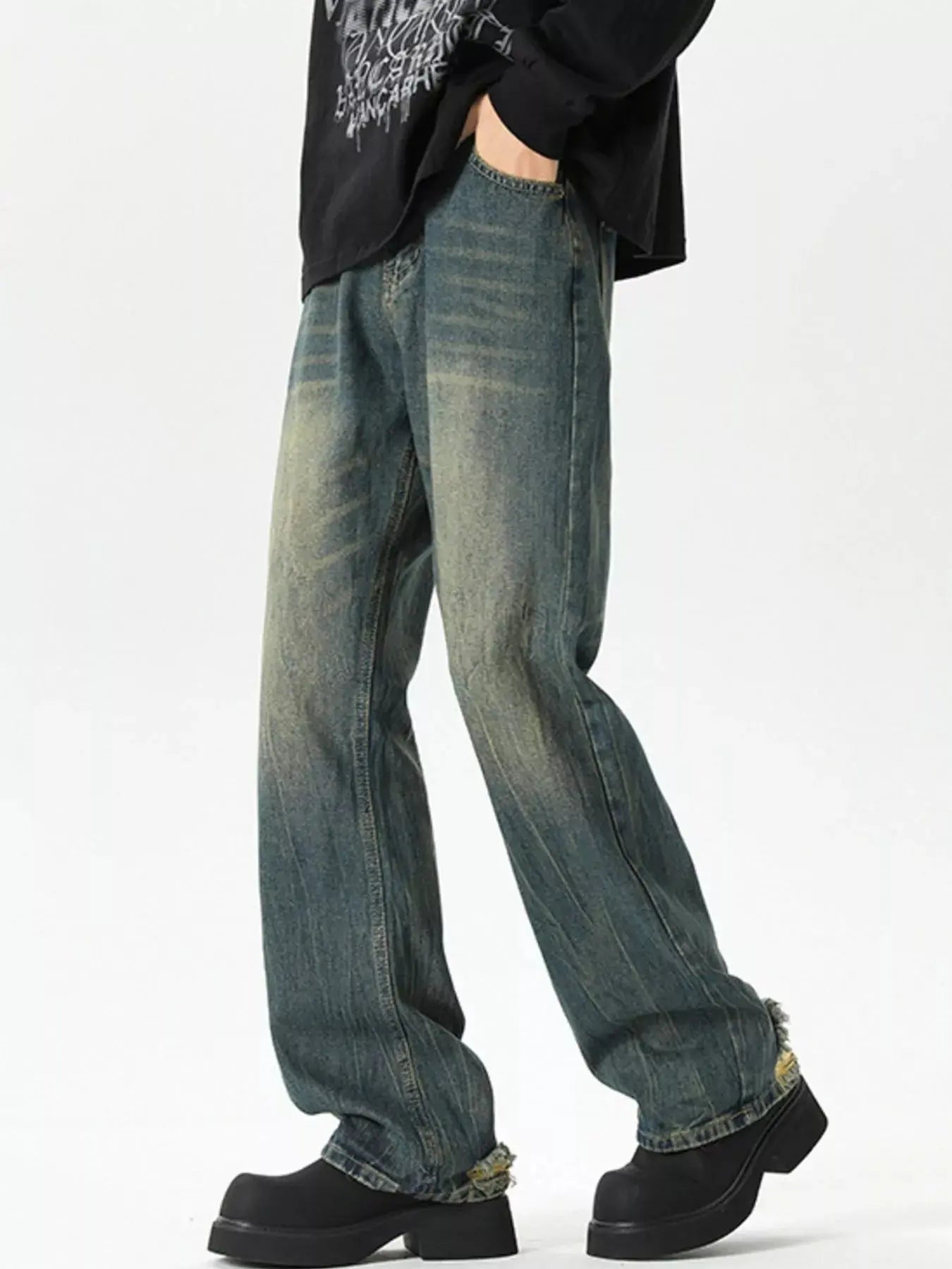 Men's Plus Size Vintage Wash Wide Leg Jeans Simply Love