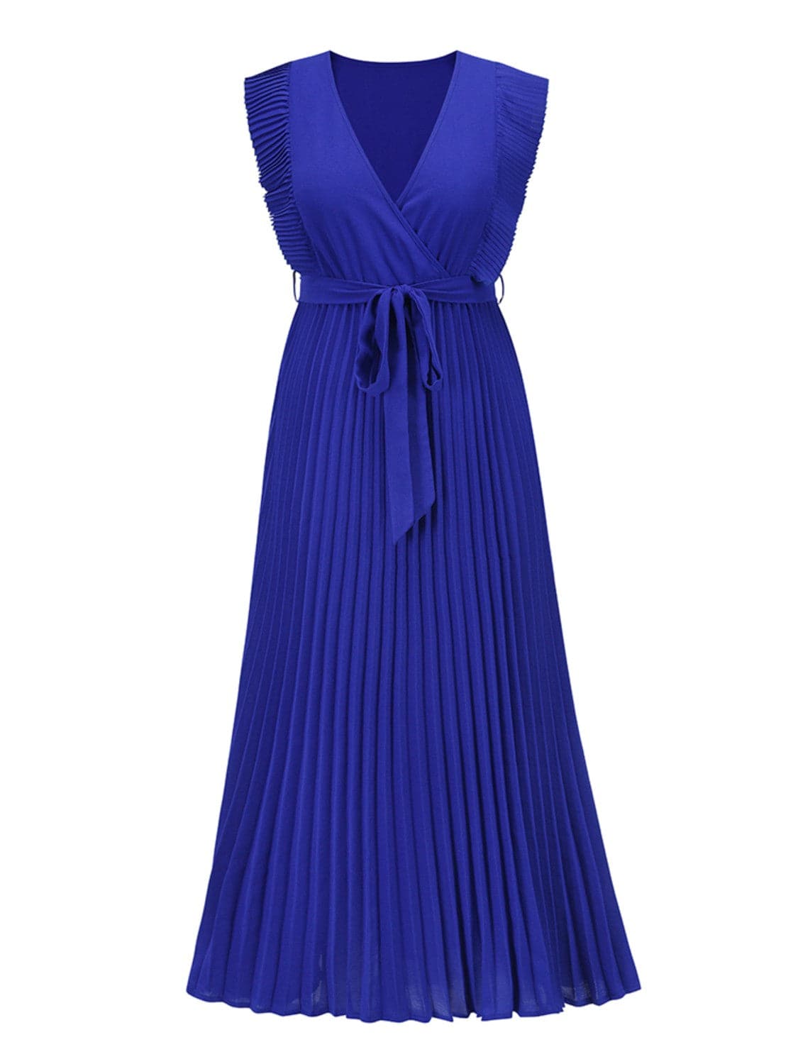 Tied Surplice Cap Sleeve Pleated Dress.