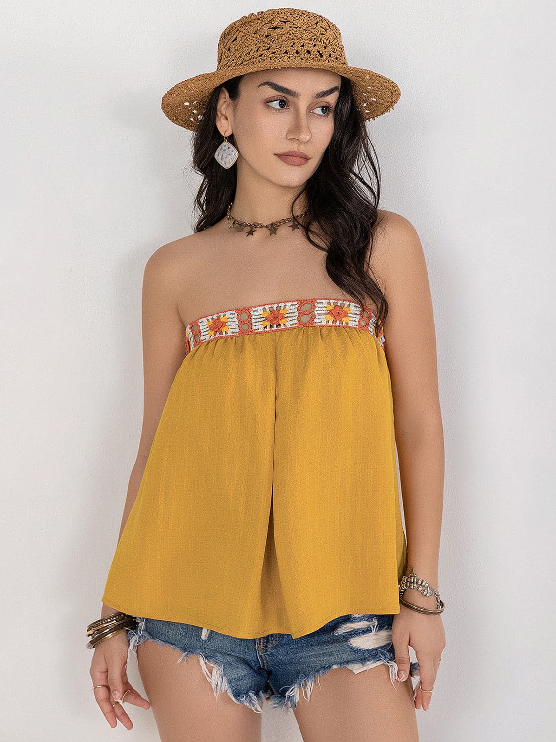 Embroidered Tube Sleeveless Top.