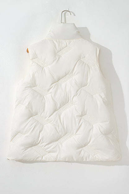 Chic white quilted high neck vest with zip closure