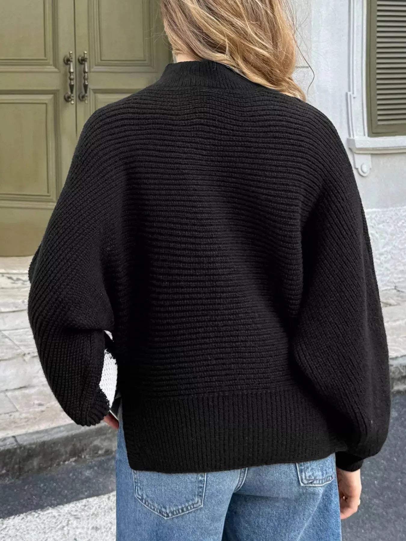Zigzag Pattern Mock Neck Sweater Simply Love