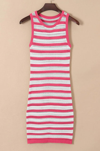 Stripe Hollowed Knit Sleeveless Sweater Dress