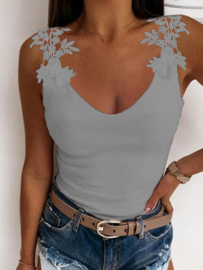 Full Size Lace Detail Scoop Neck Tank.