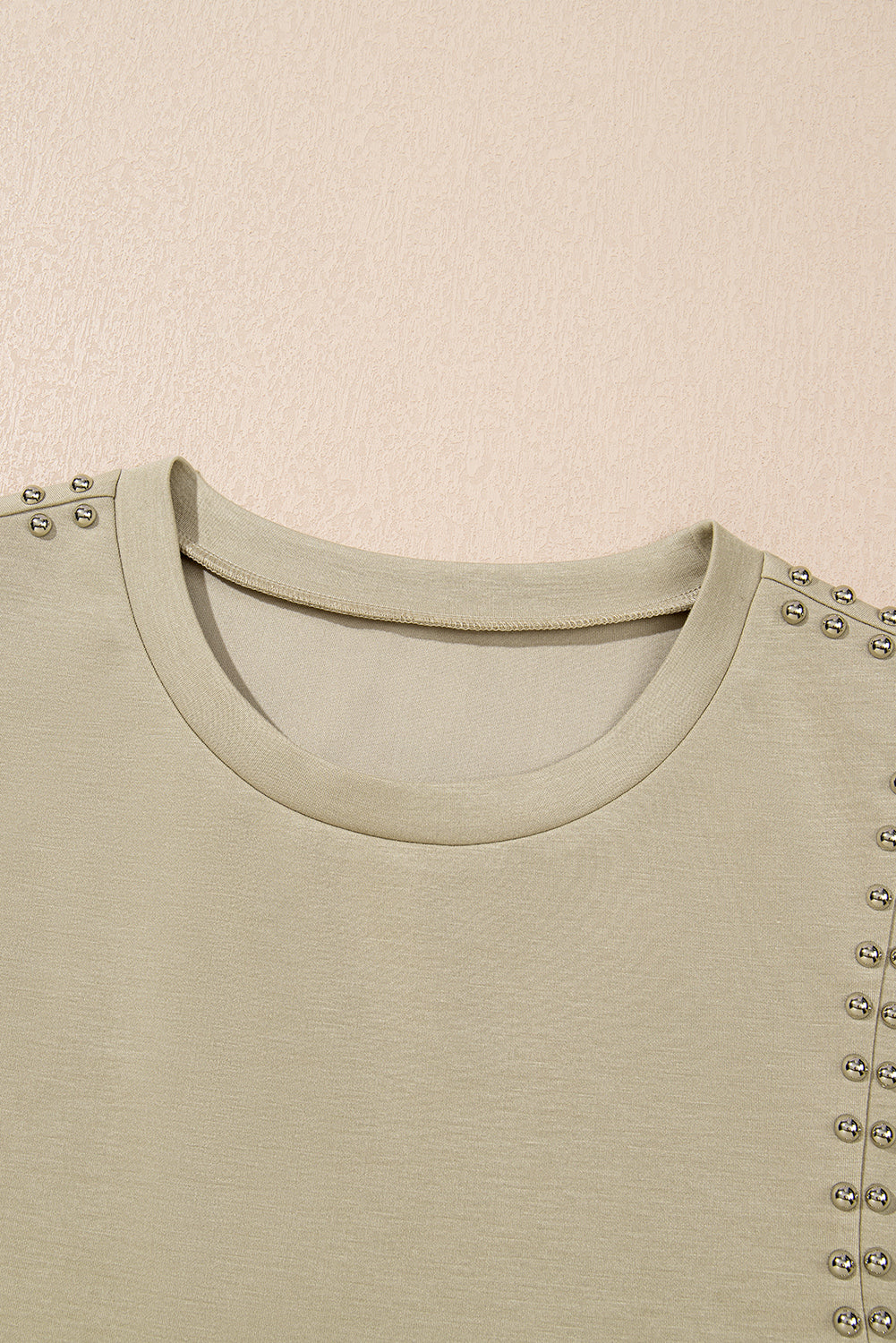 Sage Green Studded Cap Sleeve Round Neck T Shirt for Women