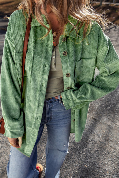 Chic mist green corduroy shacket with patched pockets