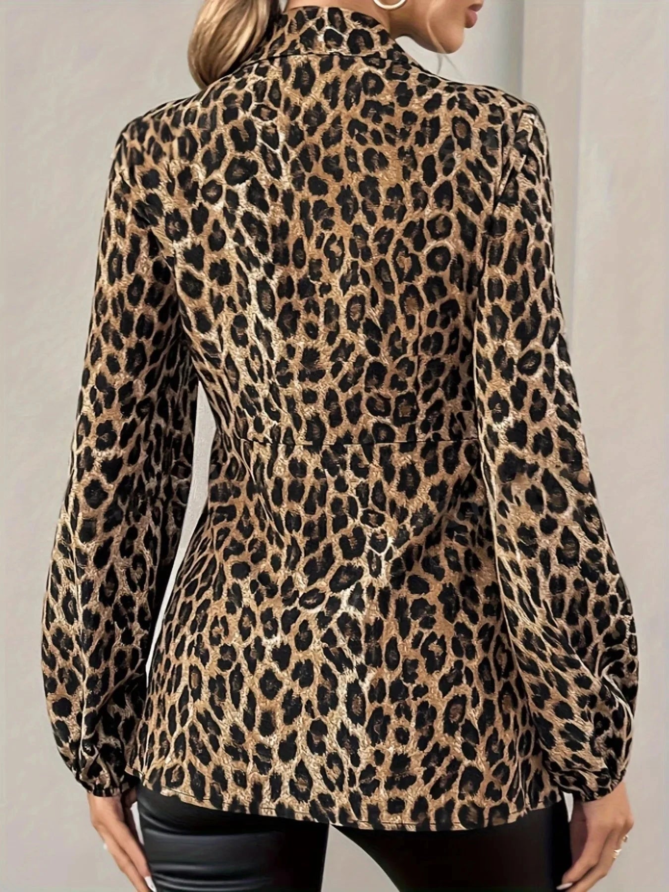 Leopard Tie Front Long Sleeve Blouse Coco’s Tee Boutique