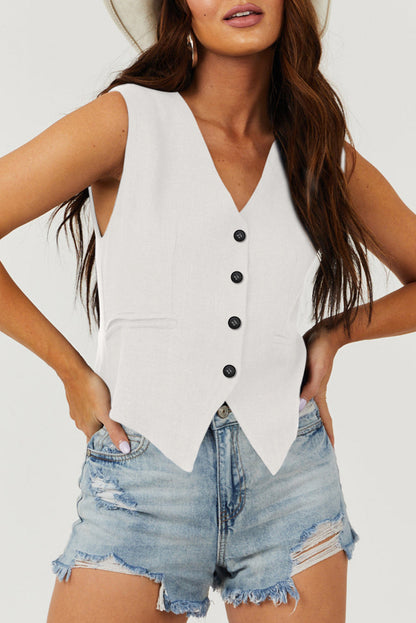 Elegant white V-neck button-up vest for a polished look