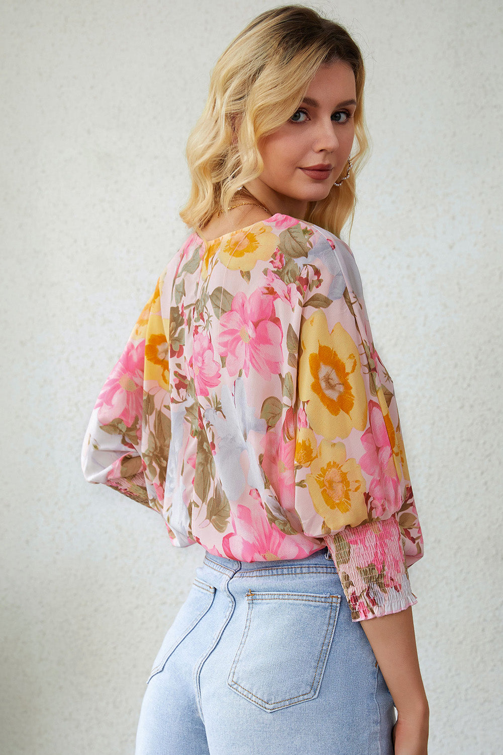 Floral Round Neck Three-Quarter Sleeve Top Coco’s Tee Boutique