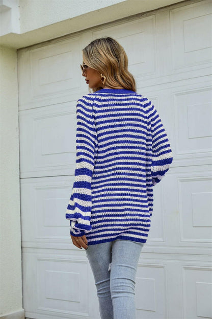 Striped Button Up Long Sleeve Cardigan.