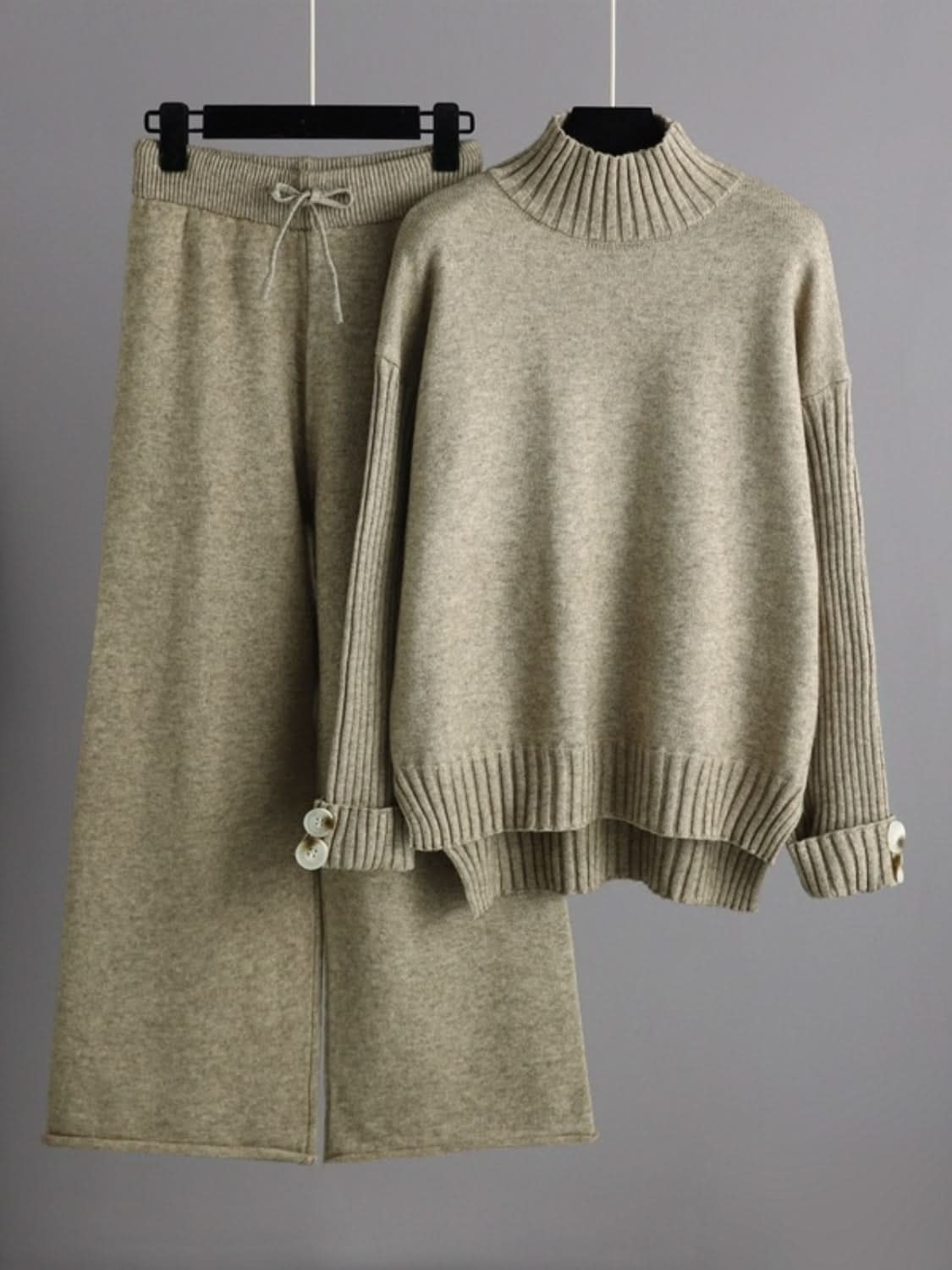 Chic Basic High-Low Turtleneck Sweater Set with Pants