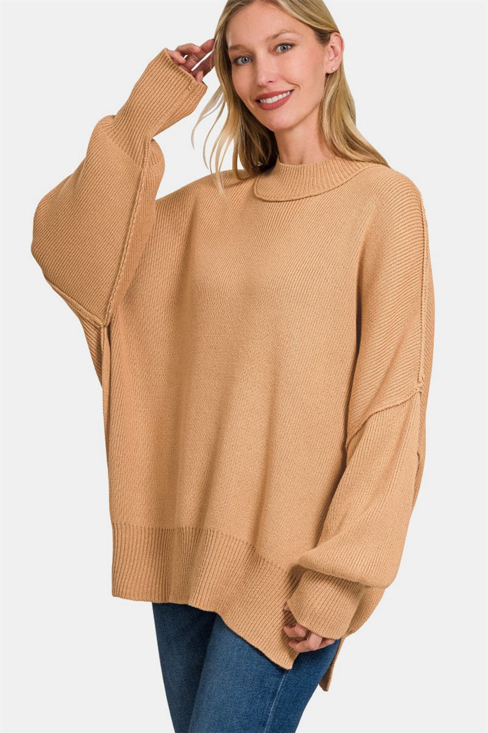 Zenana Side Sit Oversize Sweater.