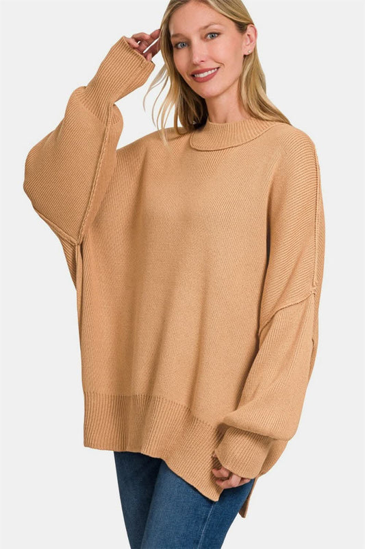 Zenana oversized side-slit sweater - Love Salve 