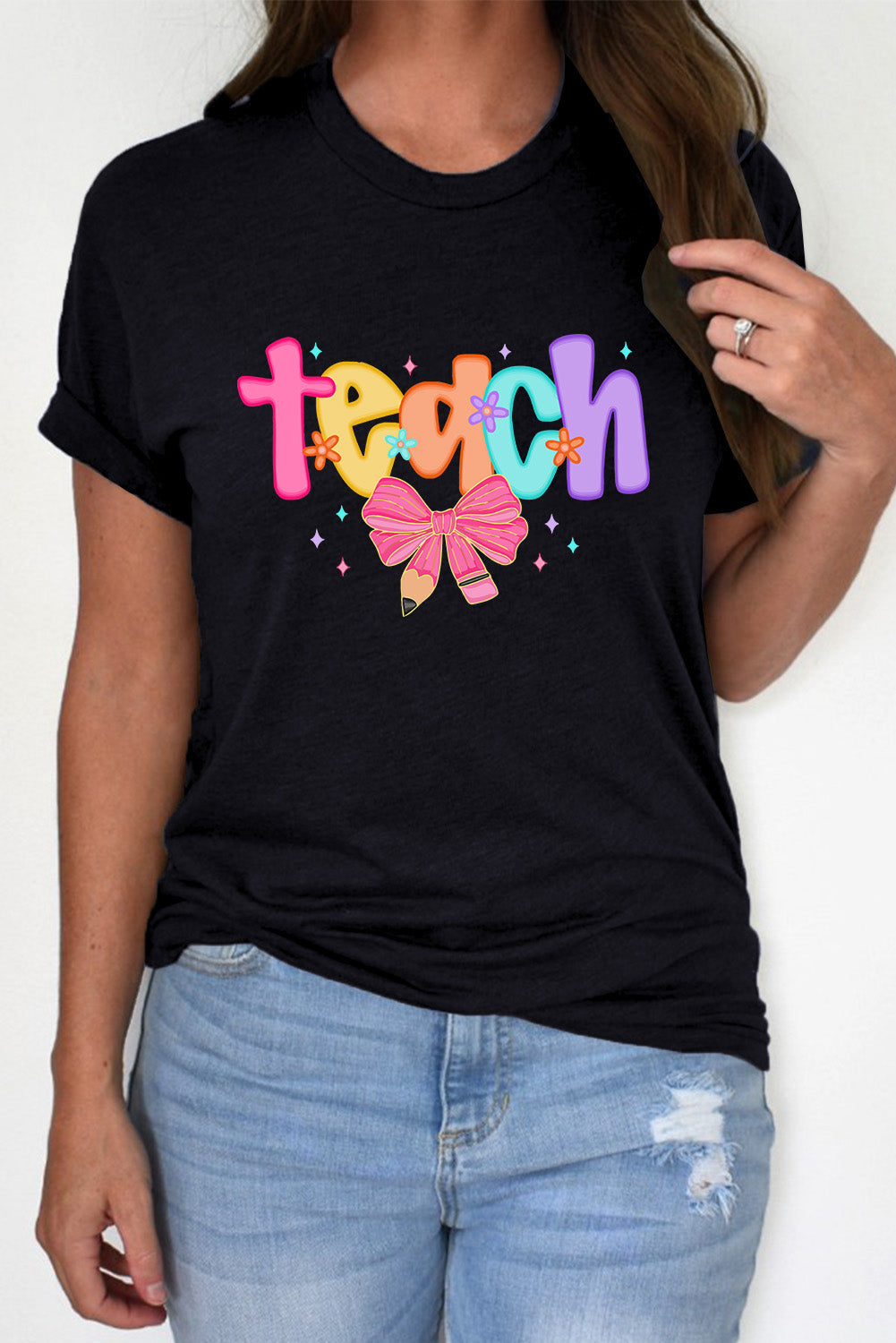 Black Teach Bow Graphic Holiday Tee Divine Design4U