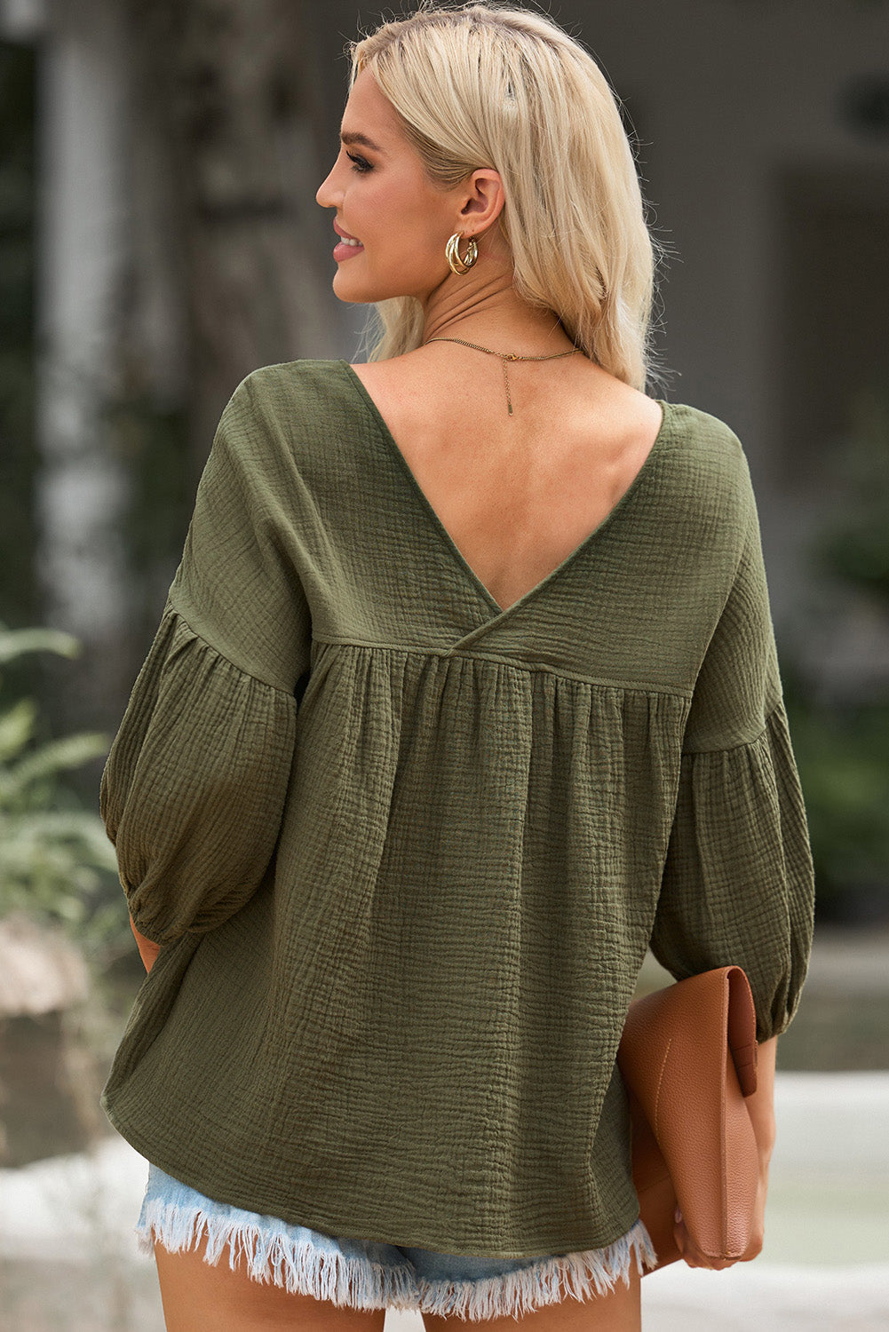 Dropped Shoulder V-Neck Blouse Coco’s Tee Boutique