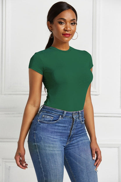 Round Neck Short Sleeve Bodysuit.