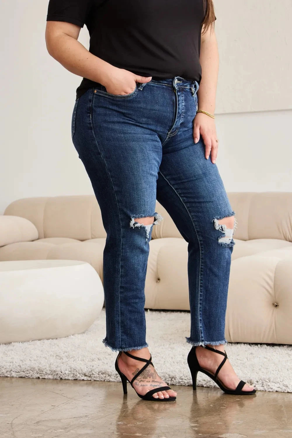RFM Crop Dylan Full Size Tummy Control Distressed High Waist Raw Hem Jeans Coco’s Tee Boutique