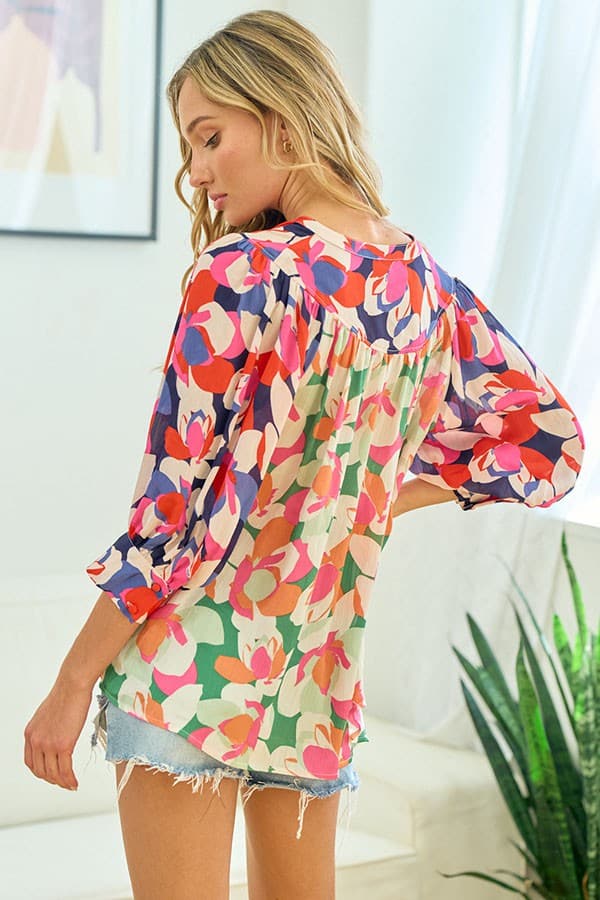 First Love Full Size Floral Button Down Satin Shirt.