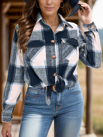 Plaid shacket with pockets, full size