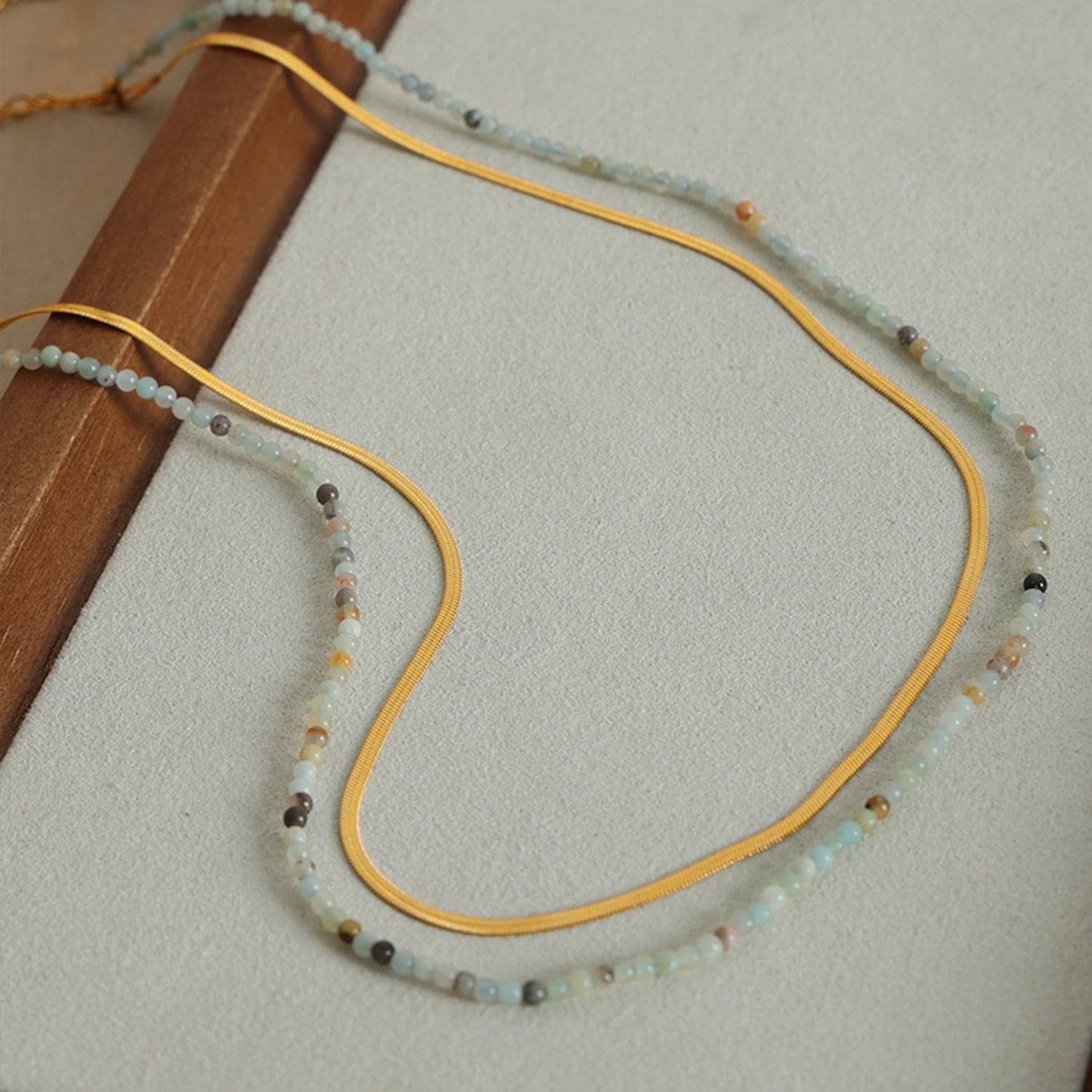 Beaded Titanium Steel Double-Layered Necklace.