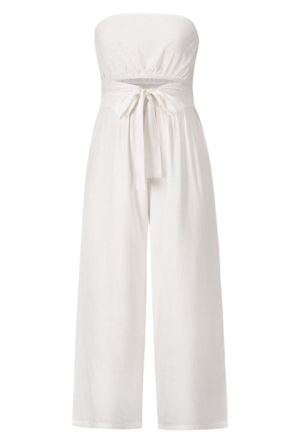 Tied Cutout Tube Wide Leg Jumpsuit.