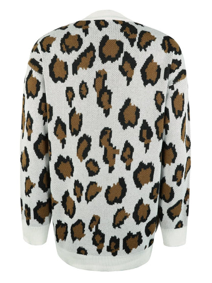 Leopard Open Front Dropped Shoulder Cardigan.