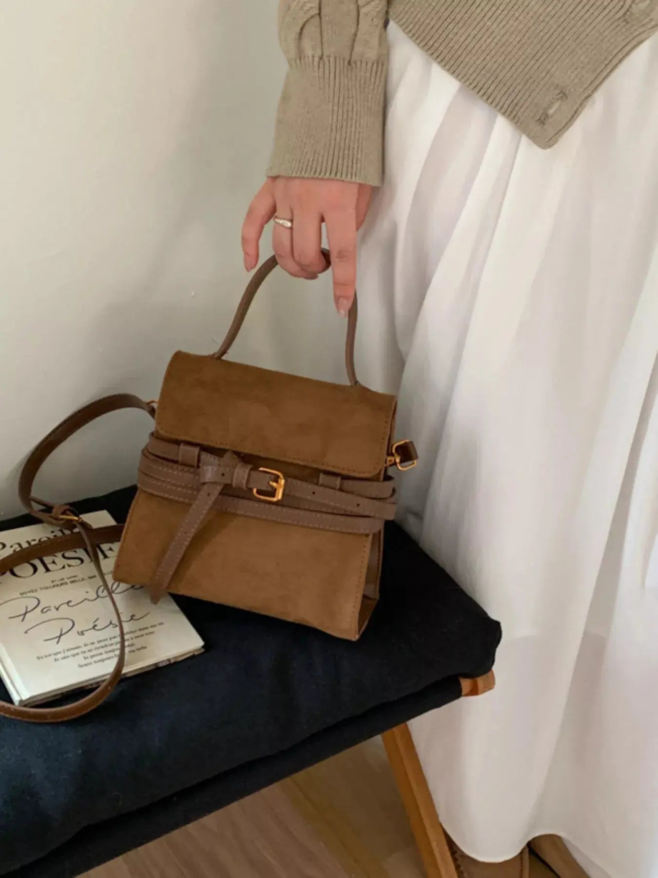 Suede Buckle Decor Crossbody Bag Simply Love