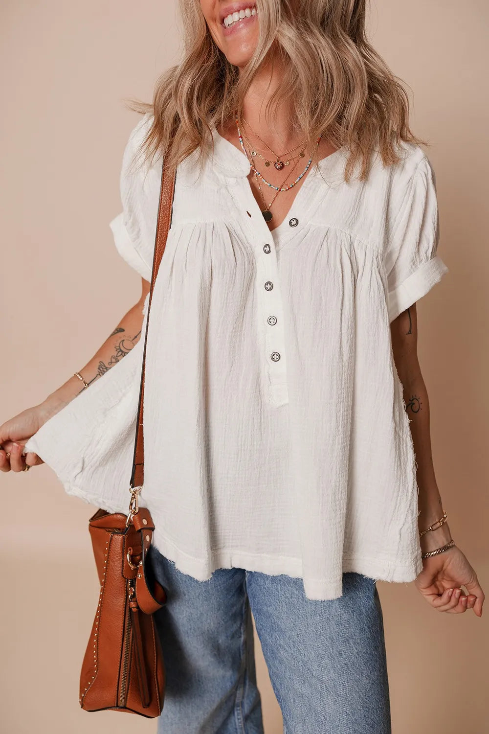 Simply Love: Textured Frayed Blouse
