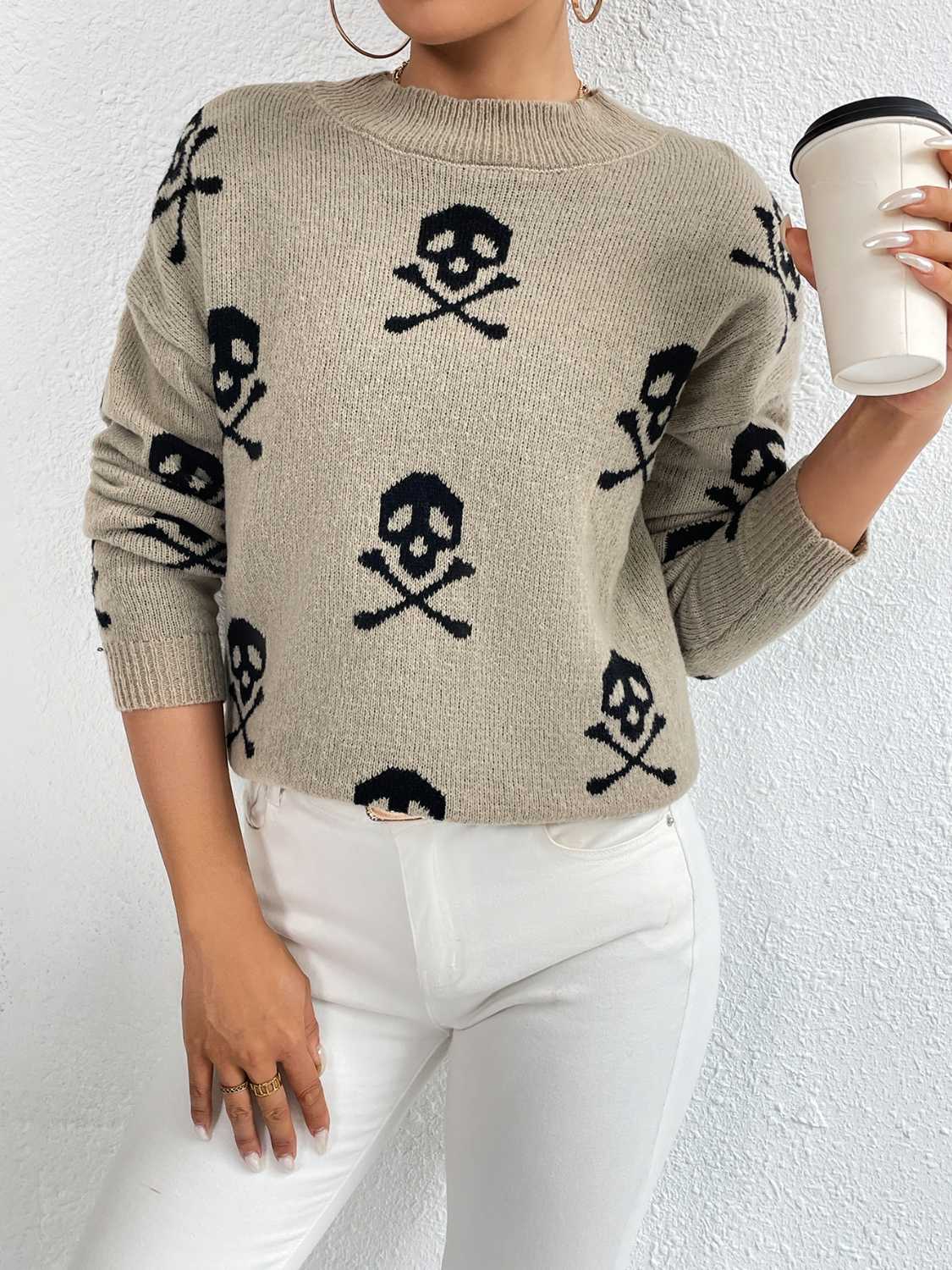 Patterned Drop Shoulder Sweater.