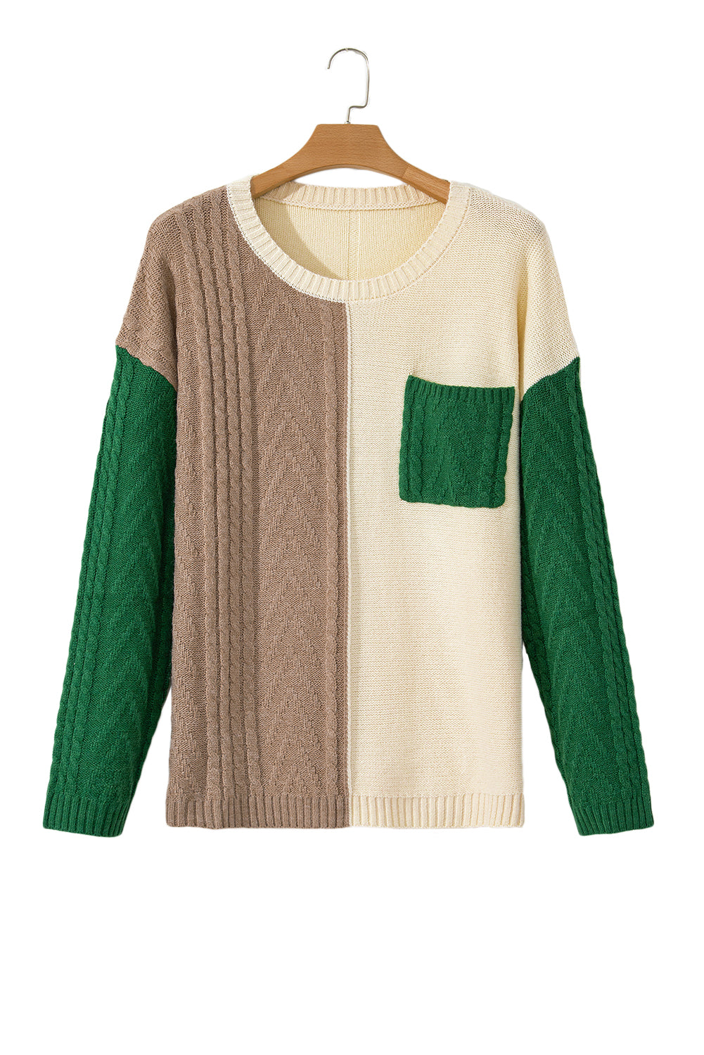 Mist green plus size cable knit sweater